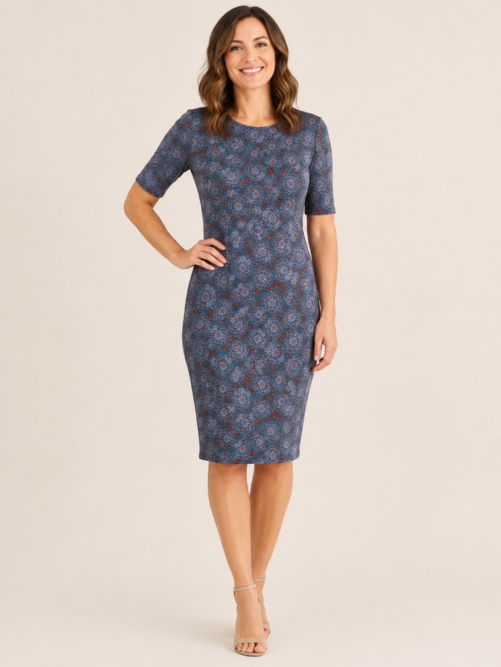 LuLaRoe NWT Julia Mandala Dress Blue Red Stretch Short Sleeve New Size XL